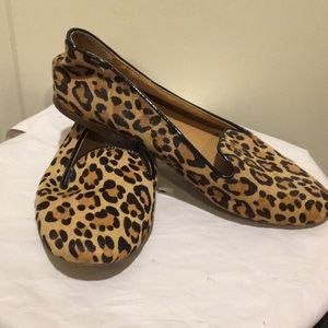 J. Crew womens slip on Flats Leopard Print Hair/patent leather accent Siize 7.5